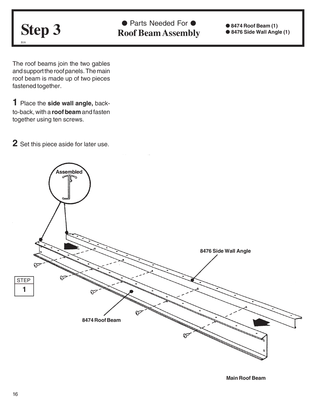 Arrow Plastic LM86, WL86-A, VL8662-A, EH86S, EH86-A, SA8662-A, ML86-A Roof Beam Assembly, Place the side wall angle, back 