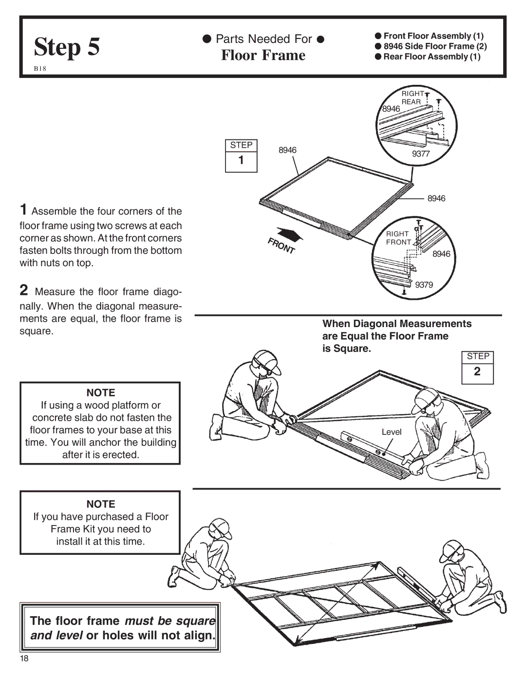 Arrow Plastic EH86-A, WL86-A, VL8662-A, LM86, EH86S, SA8662-A, ML86-A owner manual Floor Frame 