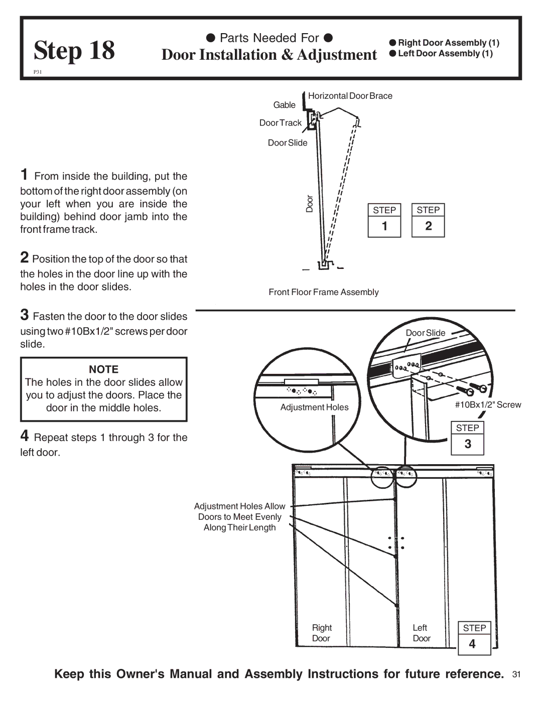 Arrow Plastic EH86S, WL86-A, VL8662-A, LM86, EH86-A Door Installation & Adjustment, Repeat steps 1 through 3 for Left door 