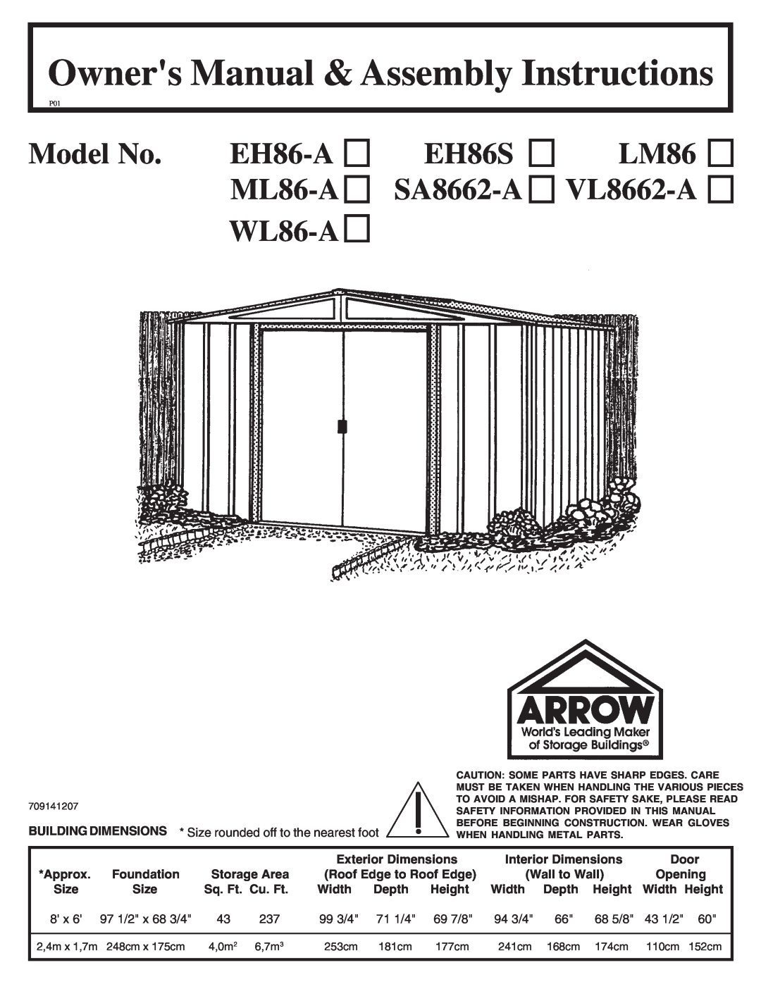 Arrow Plastic owner manual Model No. EH86-A ML86-A WL86-A, EH86S SA8662-A, LM86 VL8662-A 