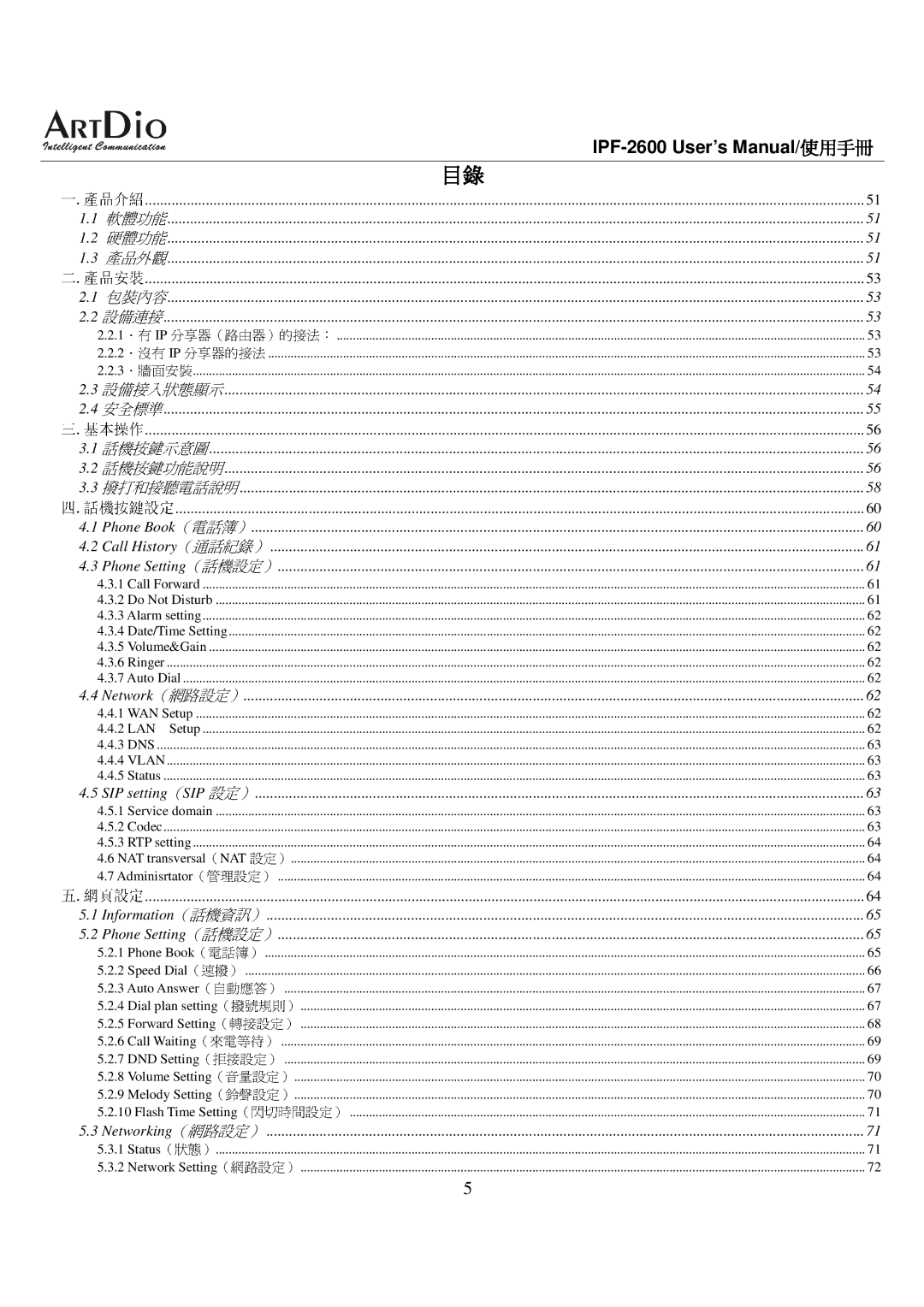 ArtDio IPF-2600 user manual 撥號規則 