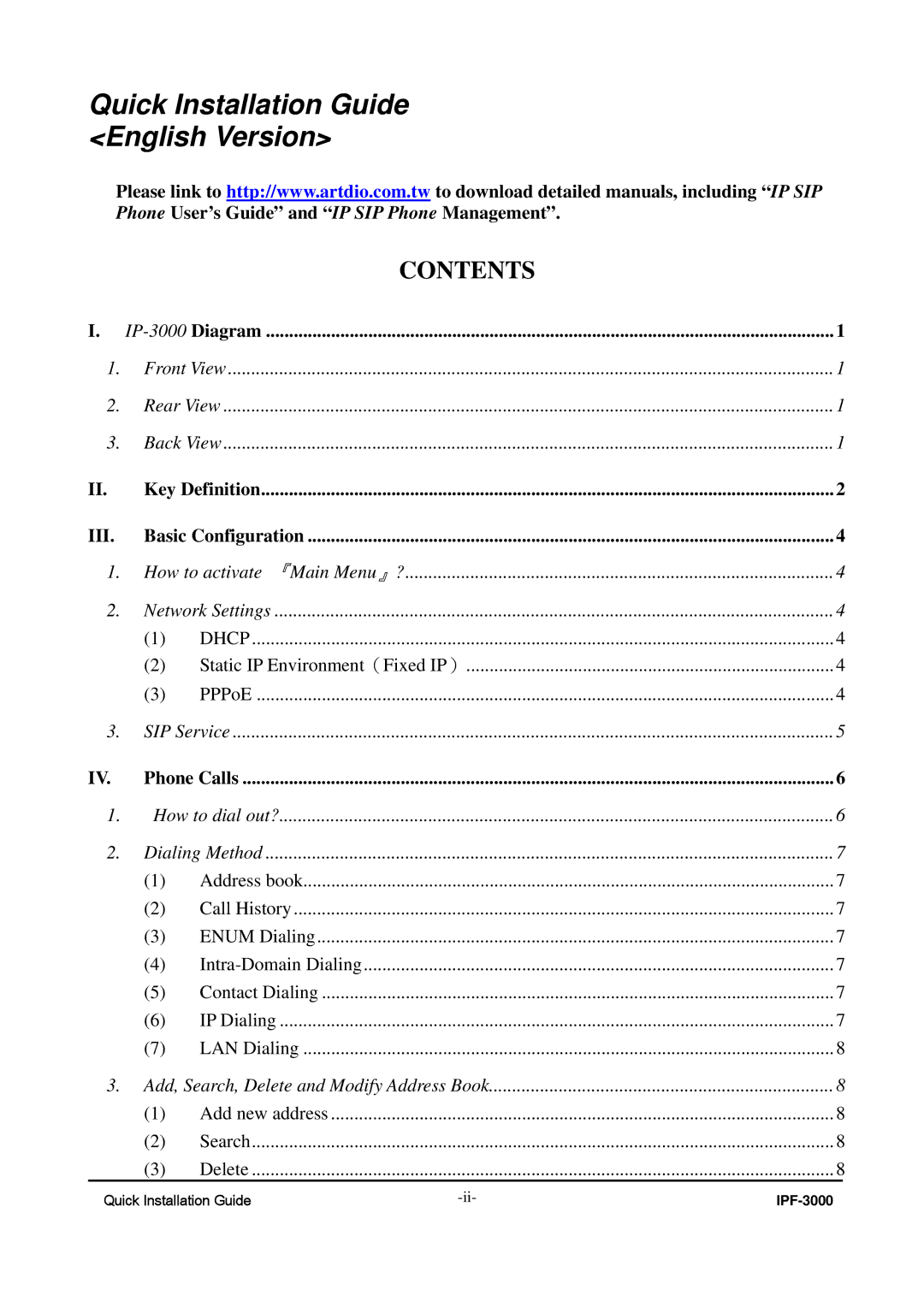 ArtDio IPF-3000 manual Quick Installation Guide English Version 