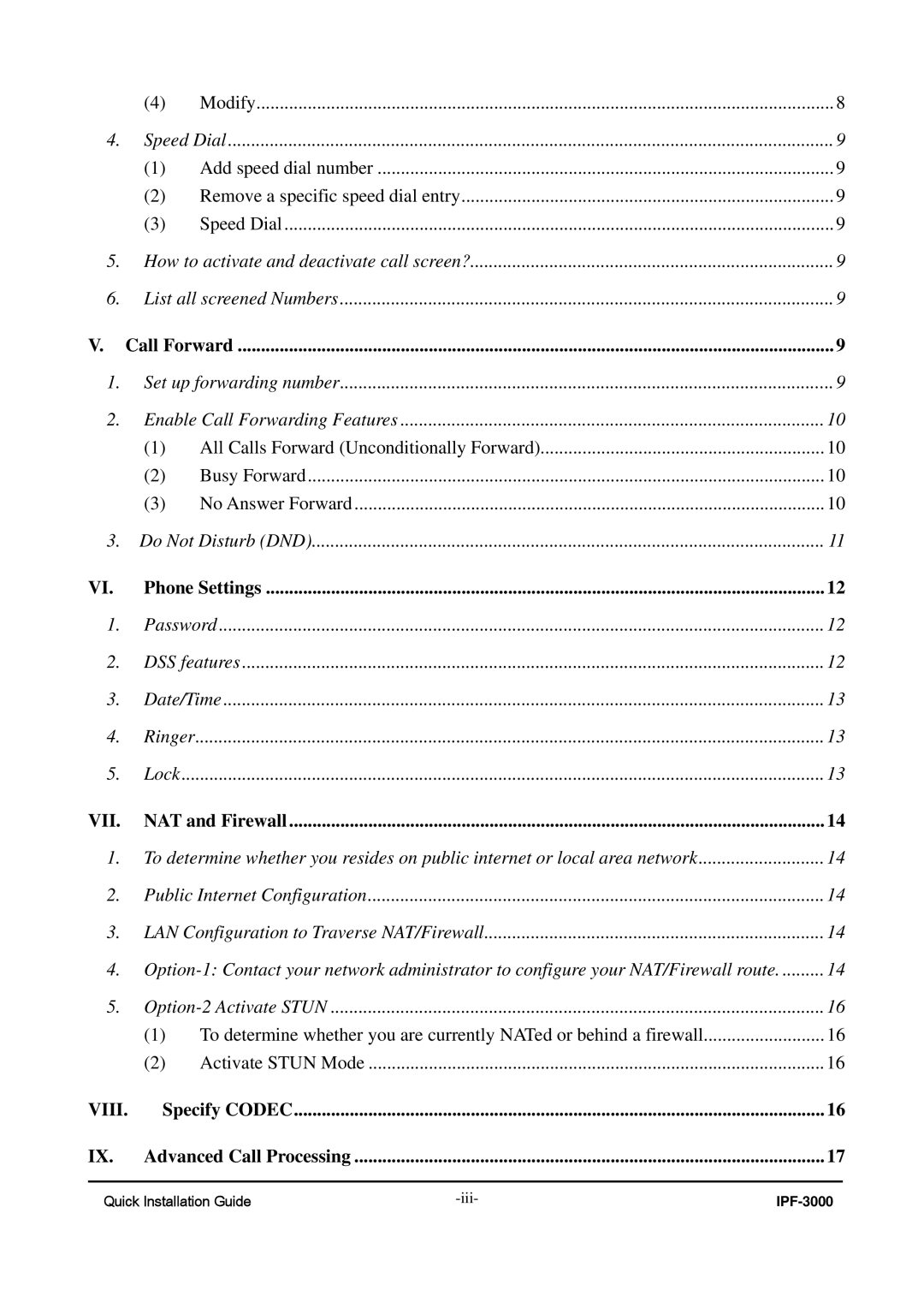 ArtDio IPF-3000 manual Vii 