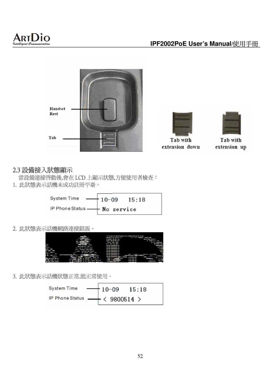 ArtDio IPF2002PoE user manual 設備接入狀態顯示 