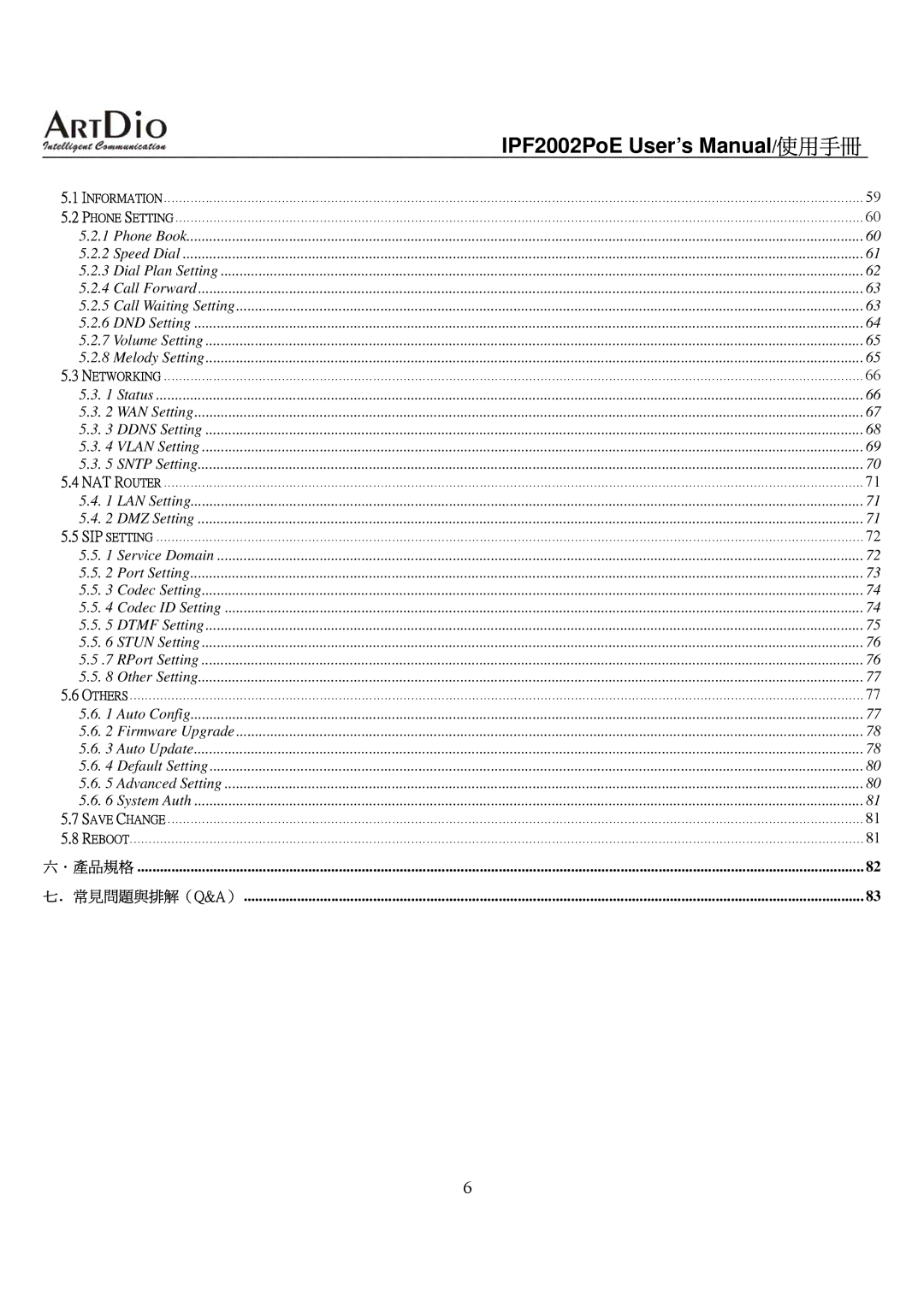 ArtDio IPF2002PoE user manual ．產品規格 ．常見問題與排解（Q&A） 