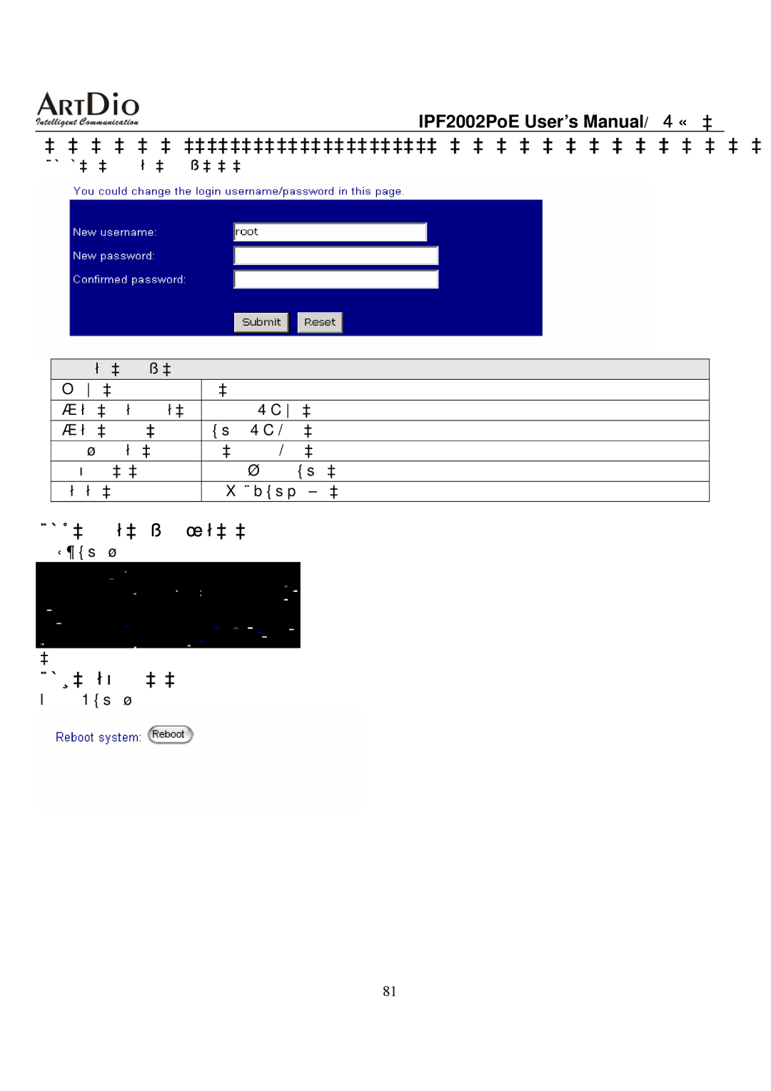 ArtDio IPF2002PoE user manual Save Change, Reboot, 儲存所有設定並重新啟動, 不儲存更改的設定並重新啟動 