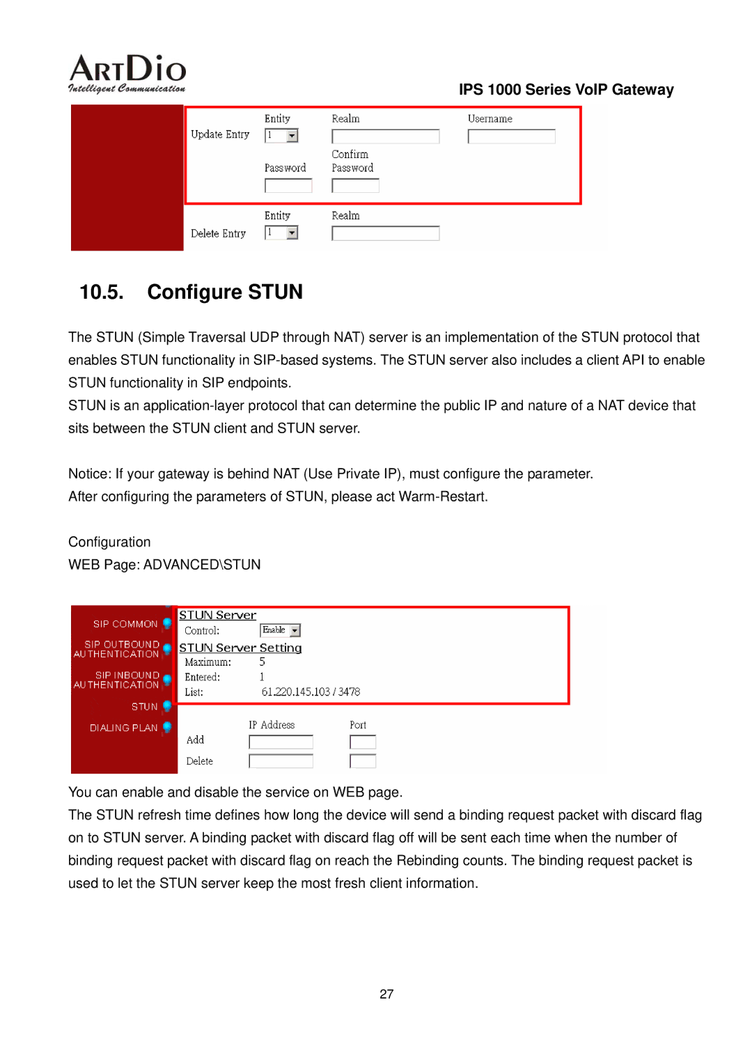 ArtDio IPS 1000 user manual Configure Stun 