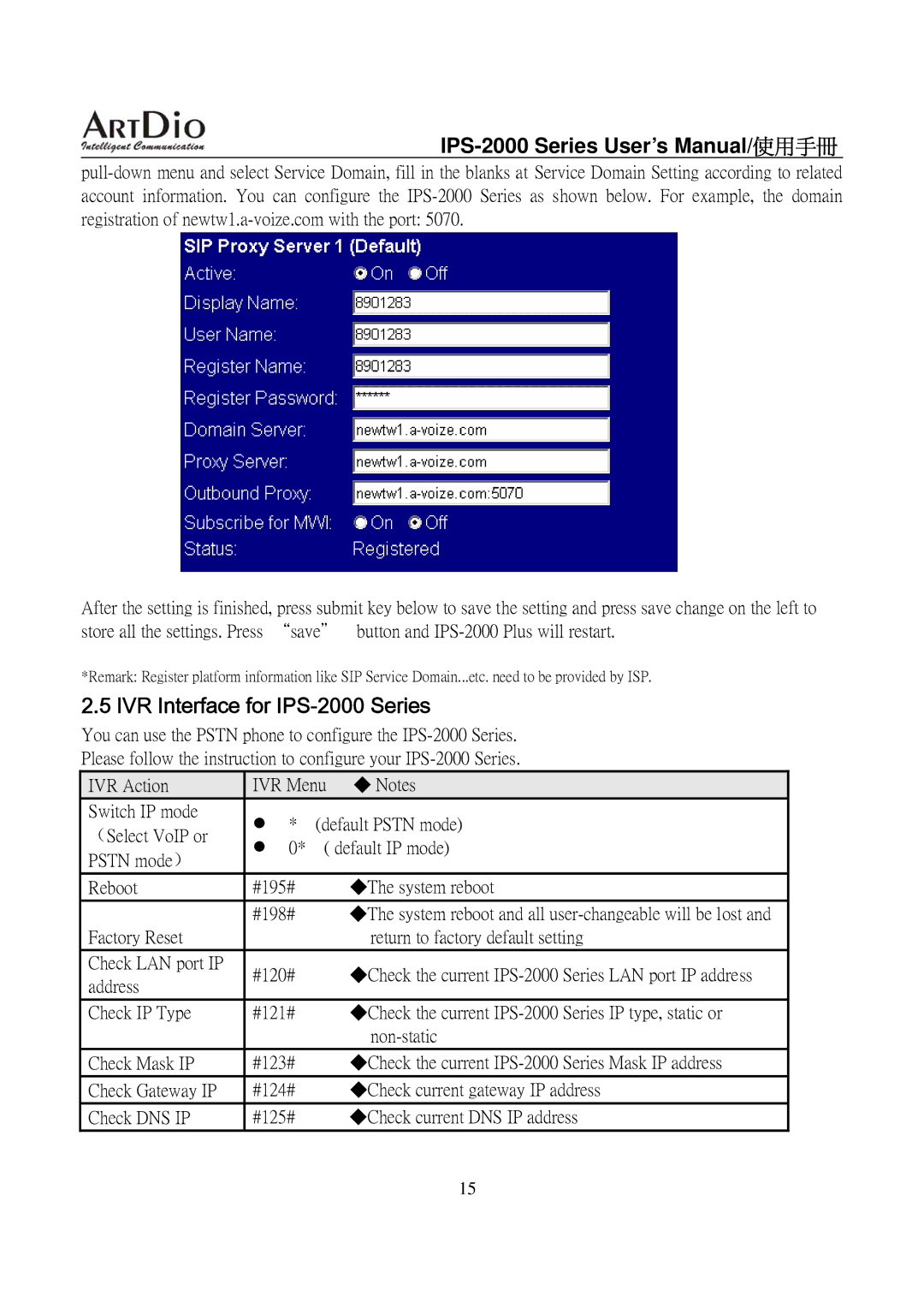 ArtDio user manual IVR Interface for IPS-2000 Series 