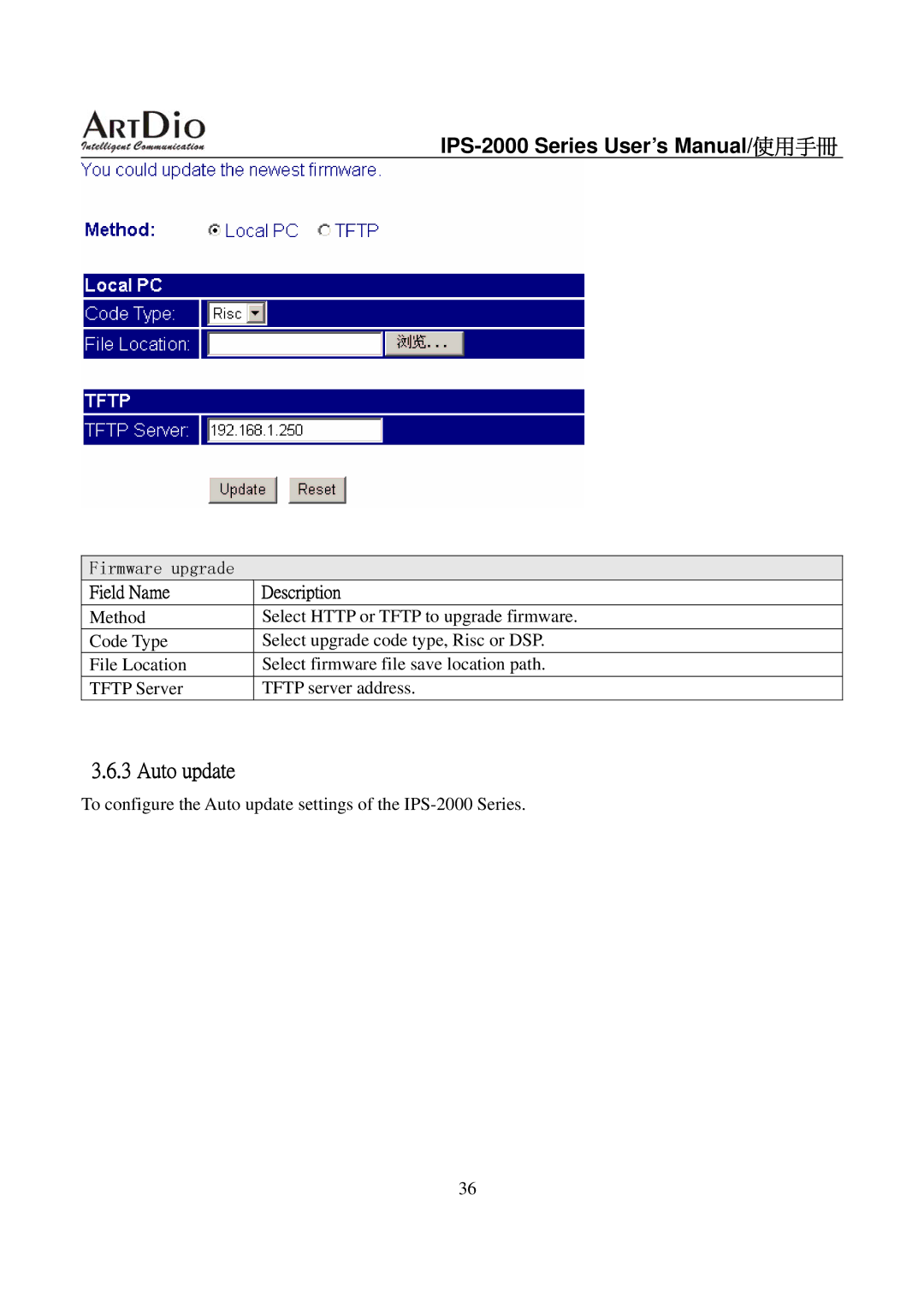 ArtDio IPS-2000 user manual Auto update 