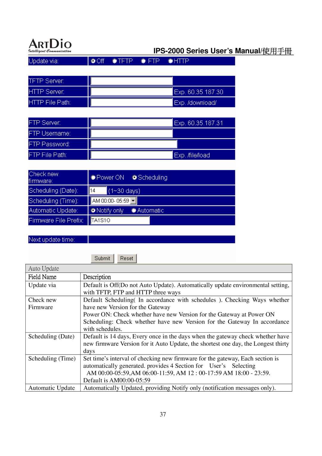 ArtDio IPS-2000 user manual Auto Update 