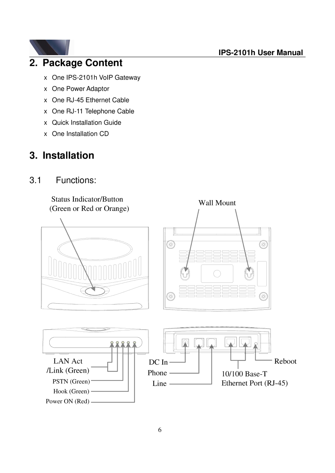 ArtDio IPS-2101h user manual Package Content, Installation, Functions 