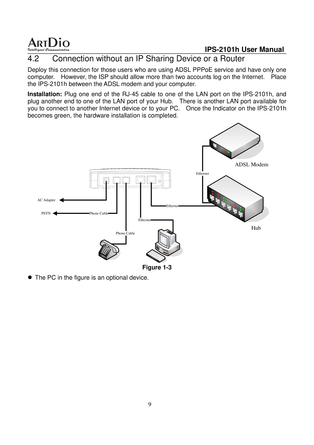 ArtDio IPS-2101h user manual Connection without an IP Sharing Device or a Router 