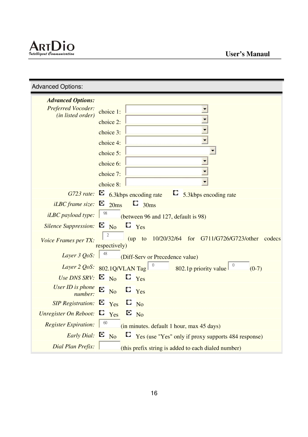 ArtDio IPS-3101h user manual Advanced Options 