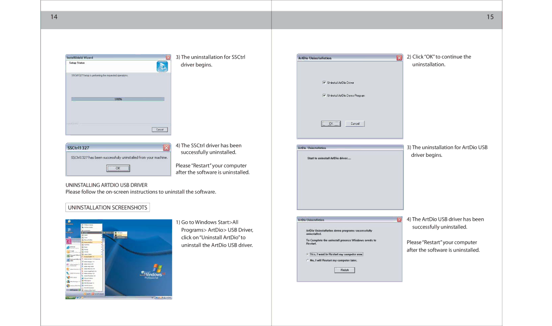 ArtDio SS-200 specifications Uninstalling Artdio USB Driver 