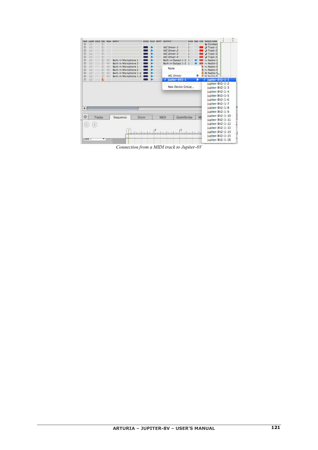 Arturia 2 manual Connection from a Midi track to Jupiter-8V 