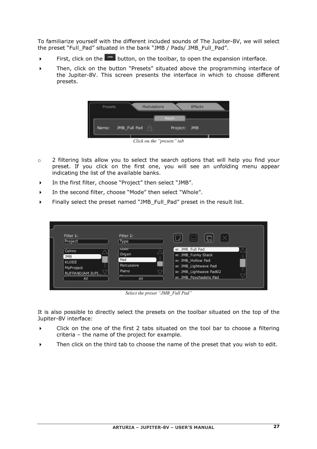 Arturia 2 manual Click on the presets tab 