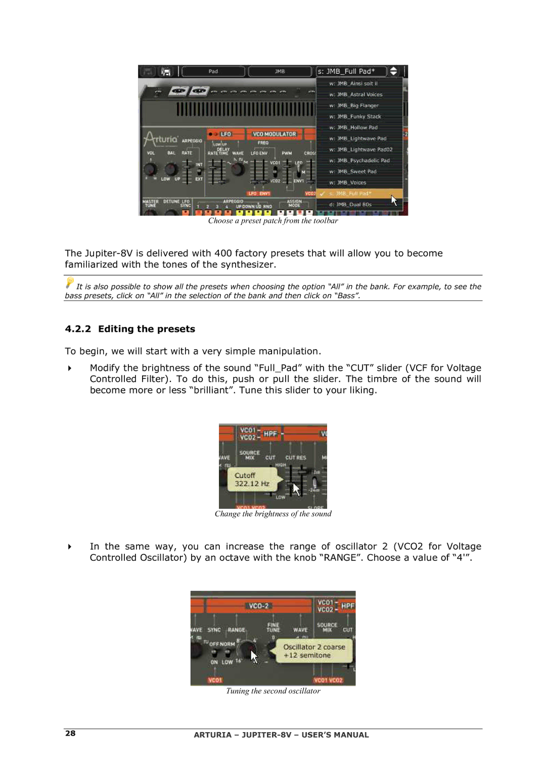 Arturia 2 manual Editing the presets 