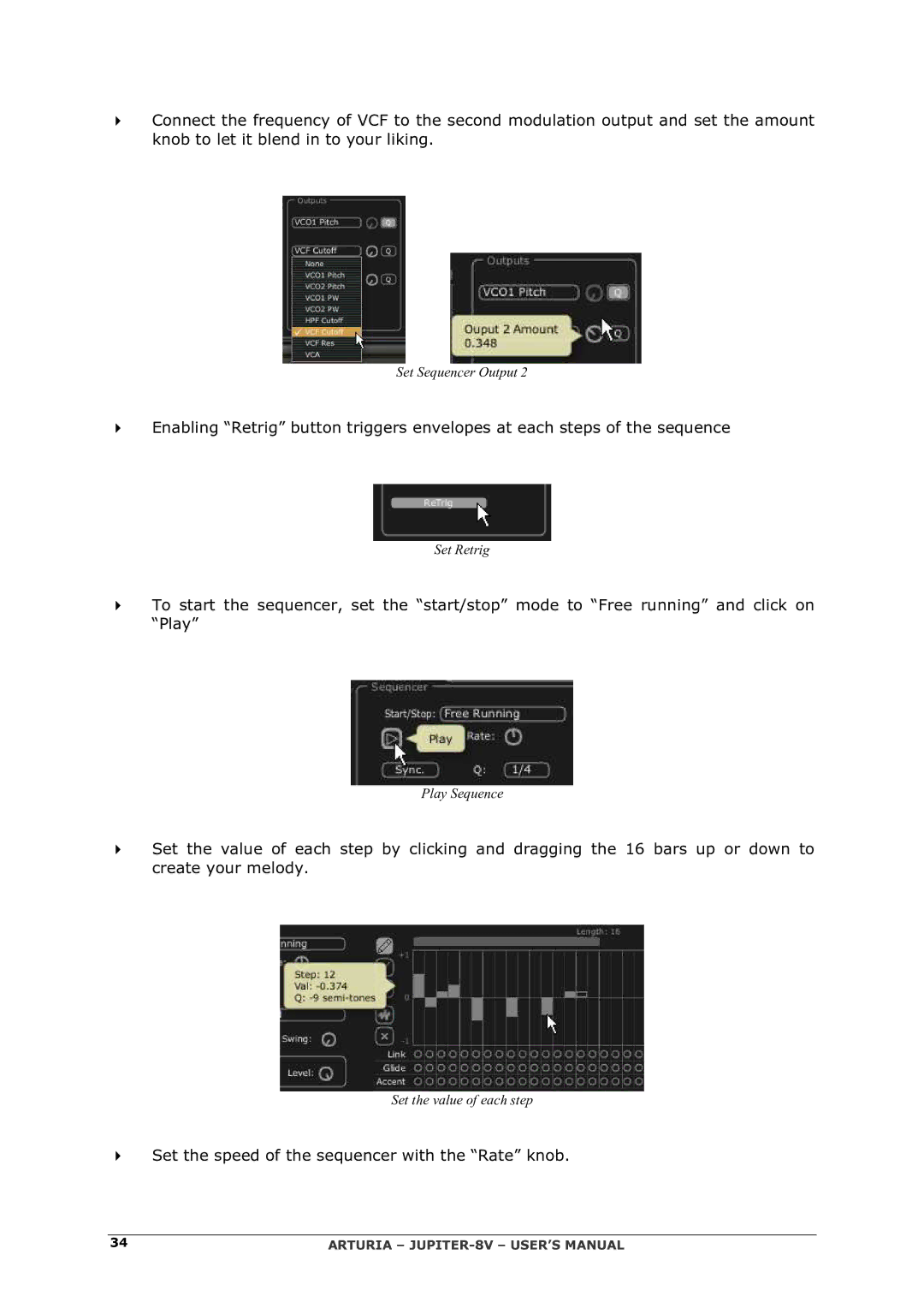 Arturia 2 manual Set the speed of the sequencer with the Rate knob 