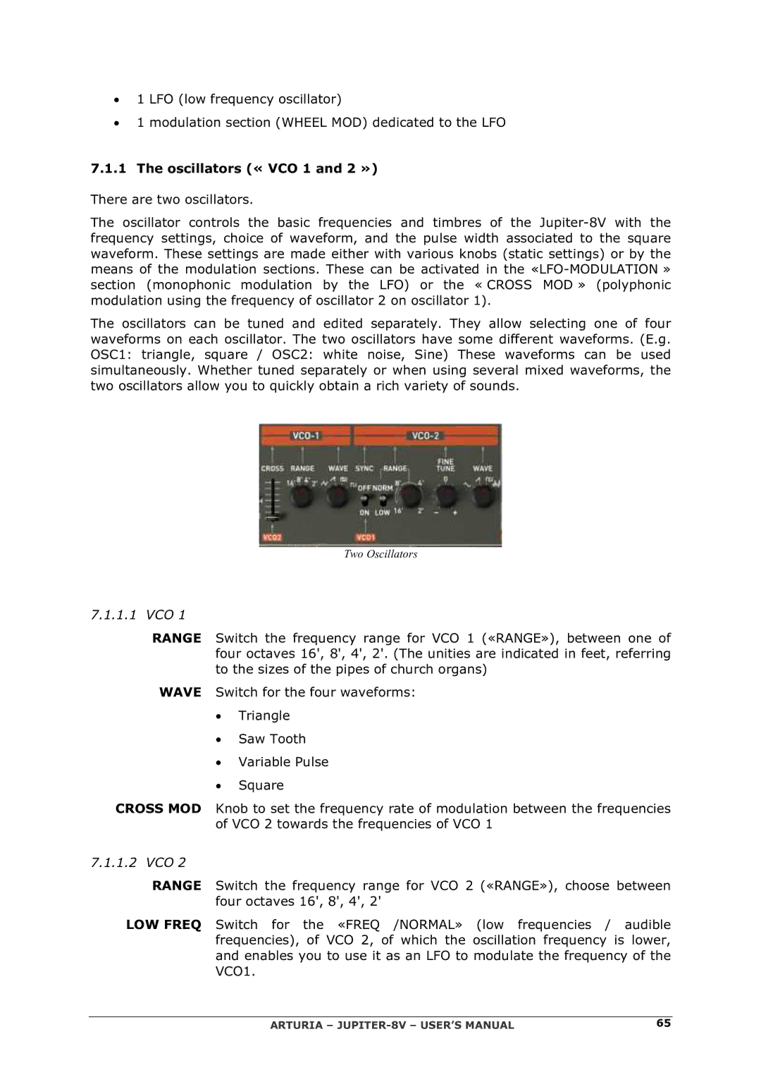 Arturia manual Oscillators « VCO 1 and 2 », 1.1 VCO 