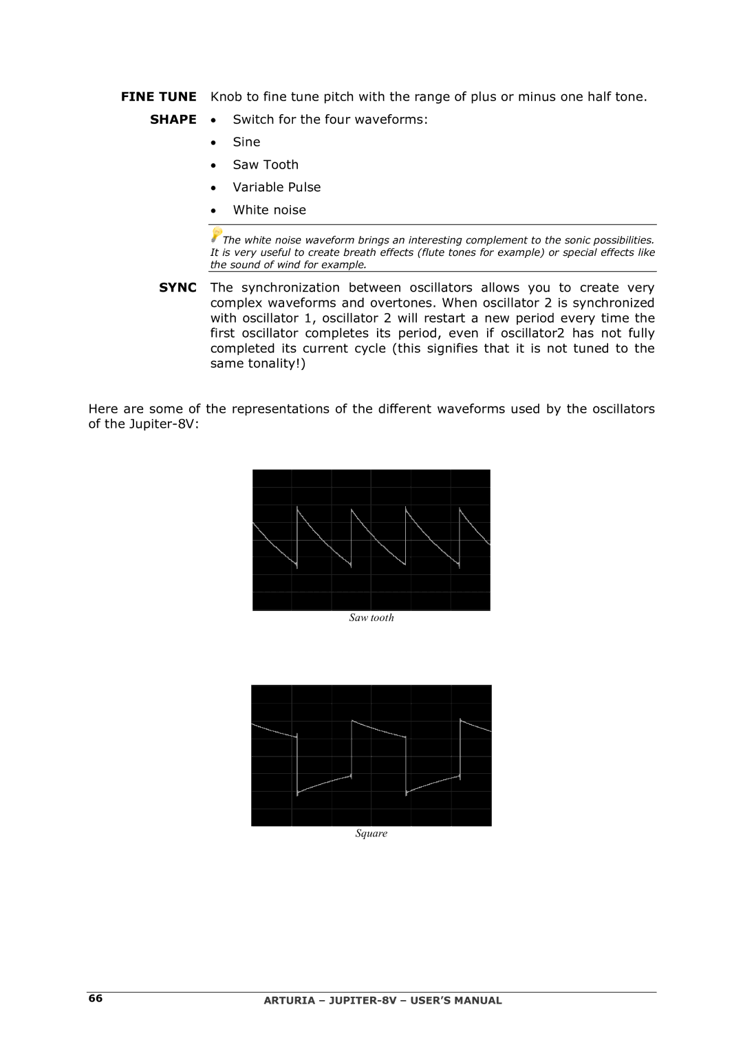 Arturia 2 manual Fine Tune, Shape 