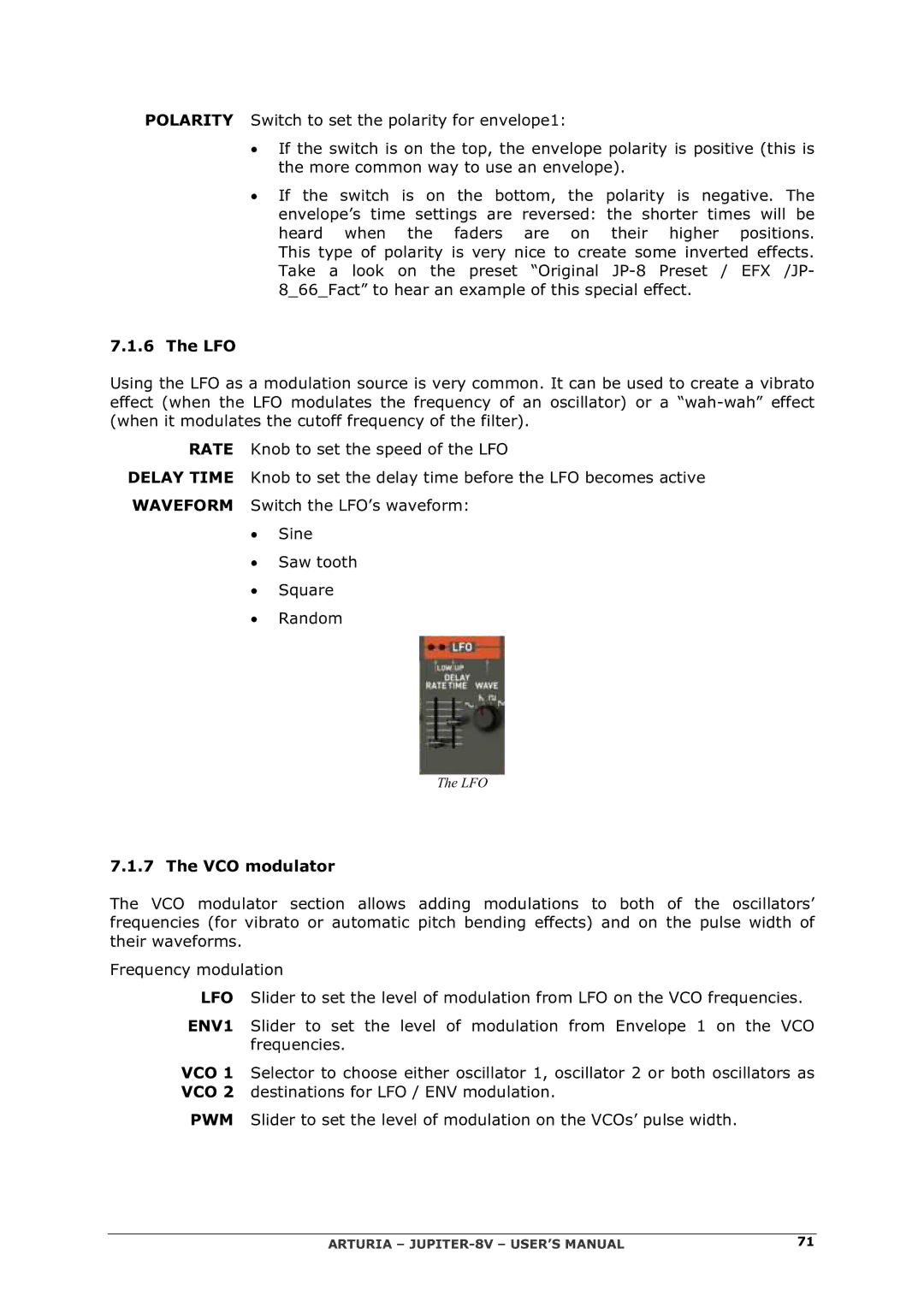Arturia 2 manual Lfo, VCO modulator 