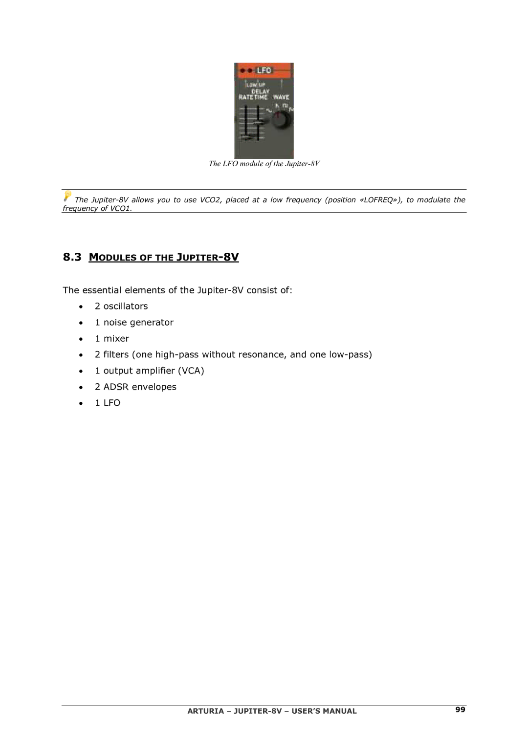 Arturia 2 manual Modules of the JUPITER-8V, LFO module of the Jupiter-8V 