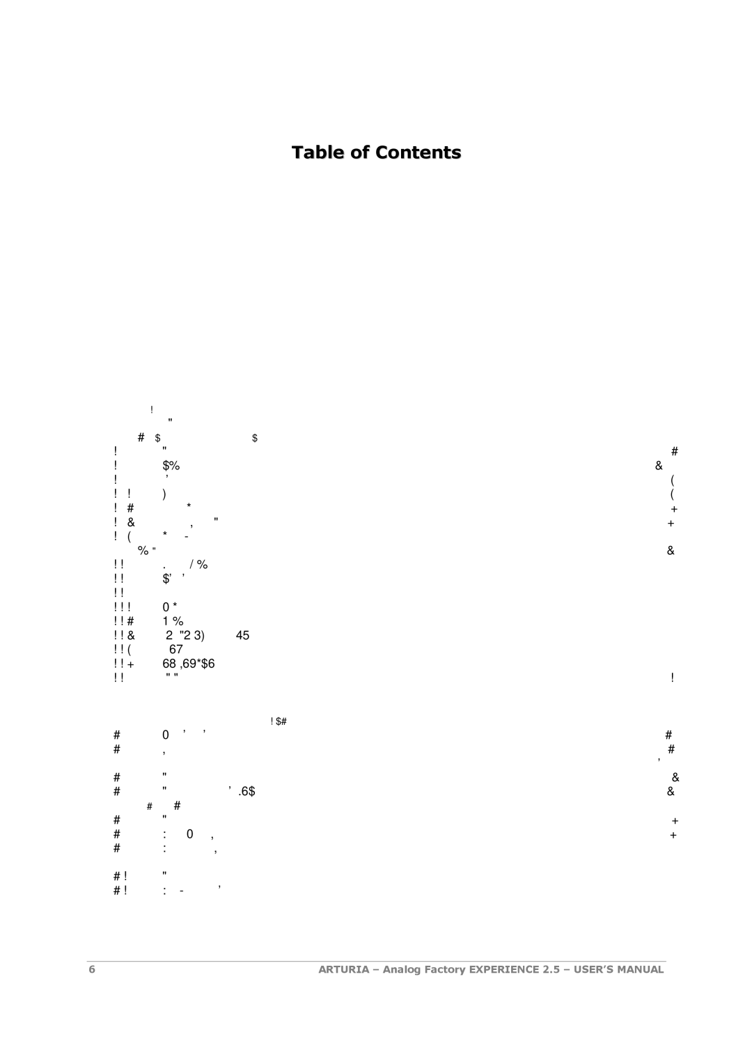 Arturia 2.5 manual Table of Contents 