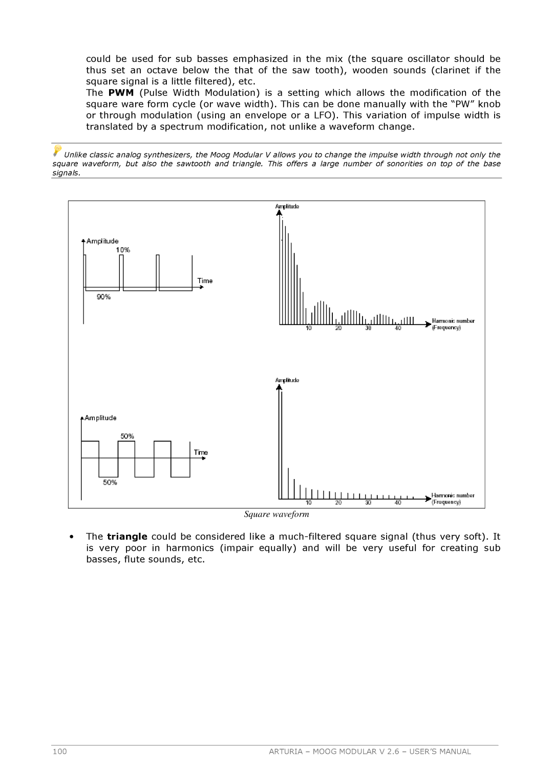 Arturia 2.6 manual Square waveform 