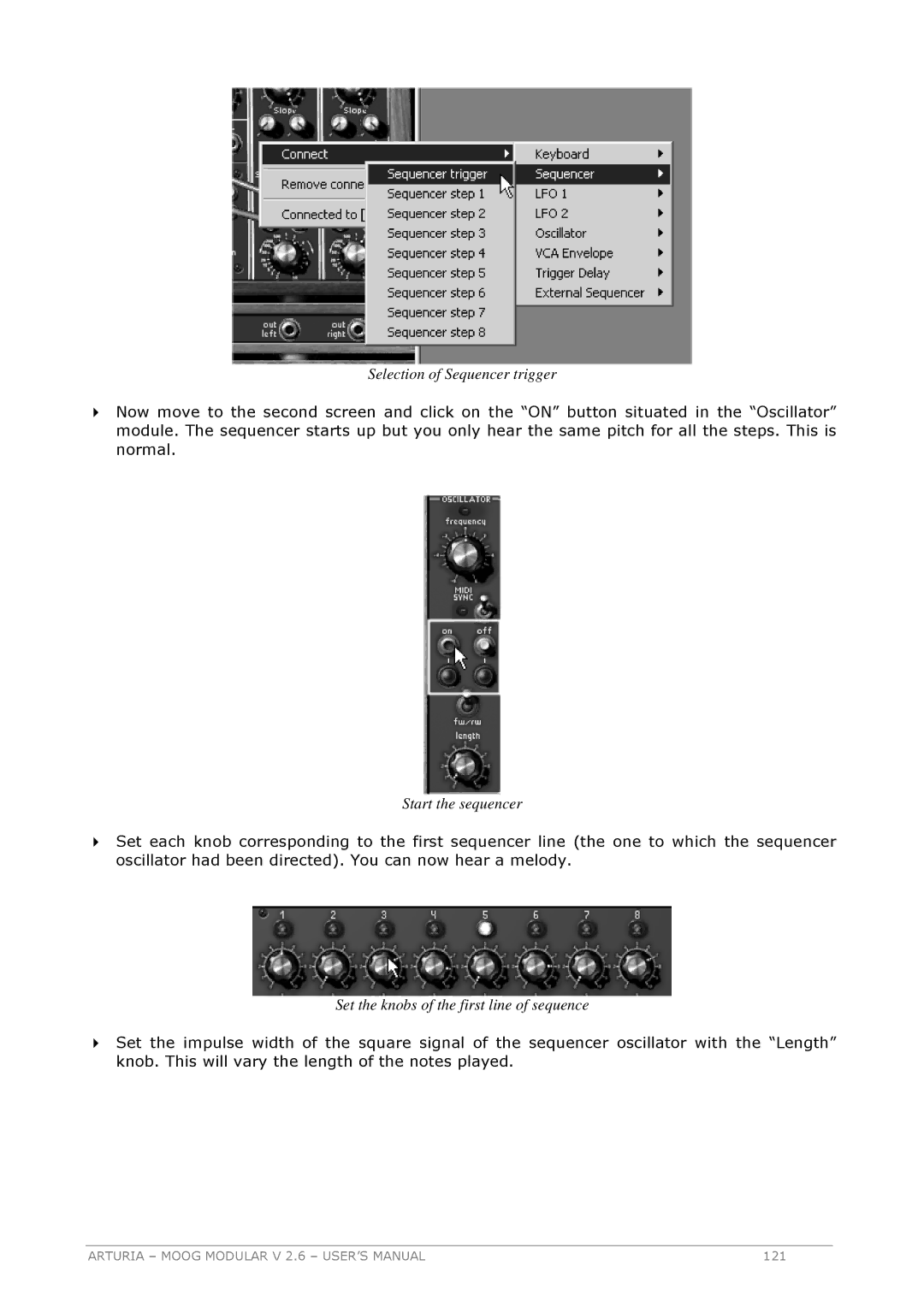 Arturia 2.6 manual Selection of Sequencer trigger 