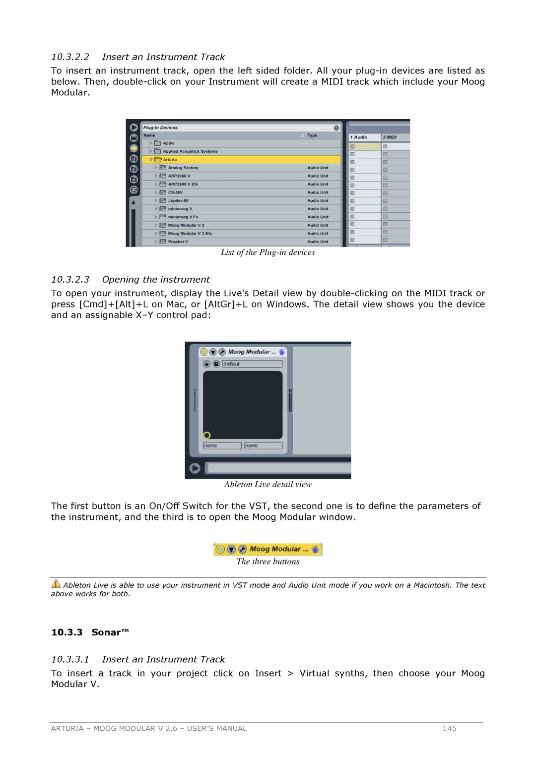 Arturia 2.6 manual Three buttons, Sonar 