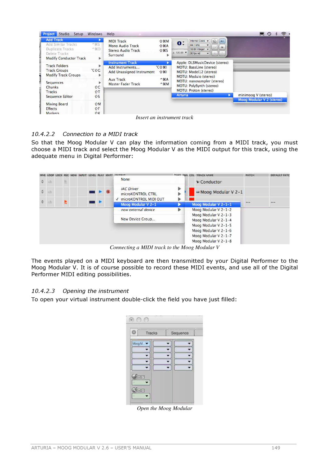 Arturia 2.6 manual Connection to a Midi track 