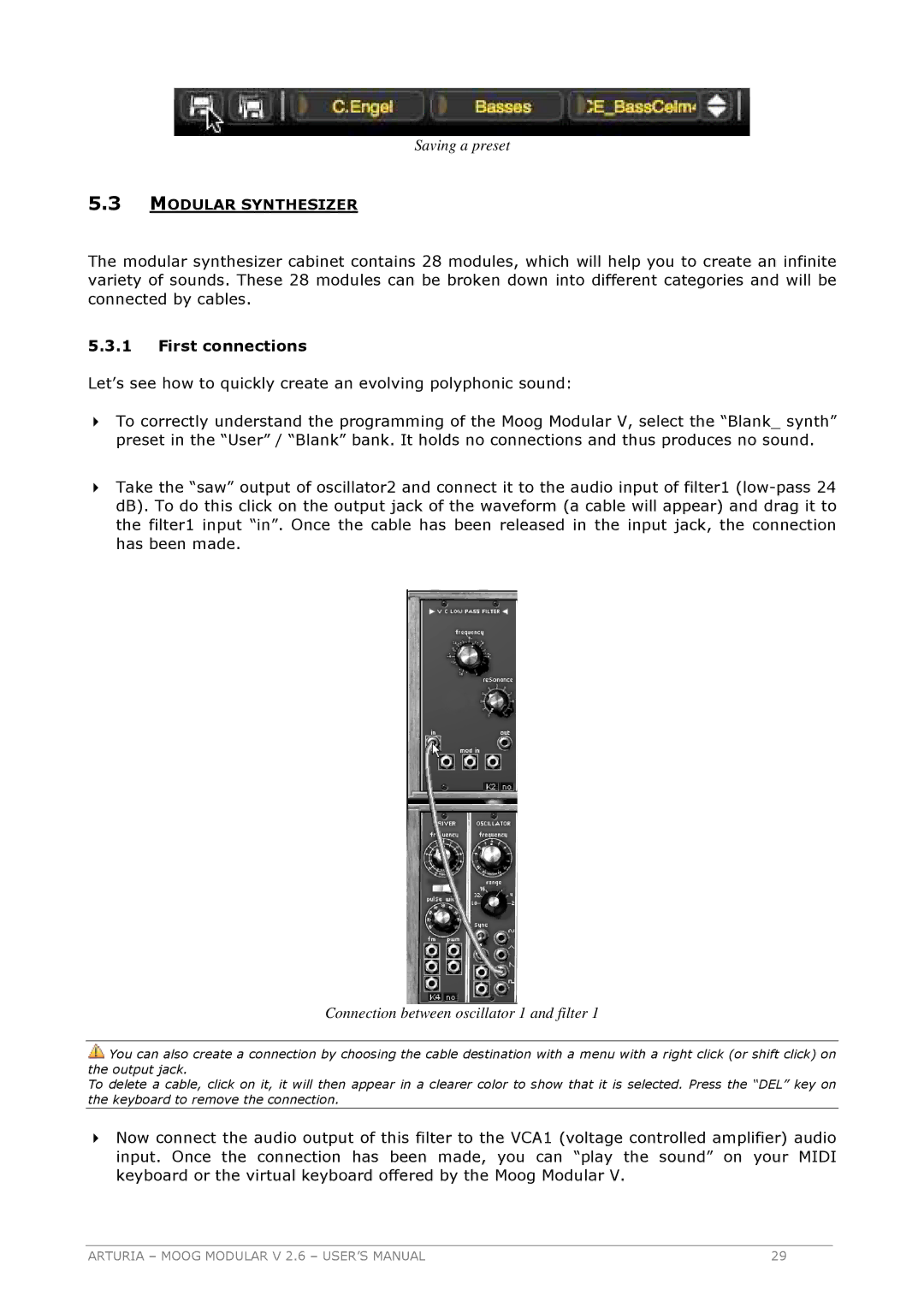 Arturia 2.6 manual Modular Synthesizer, First connections 