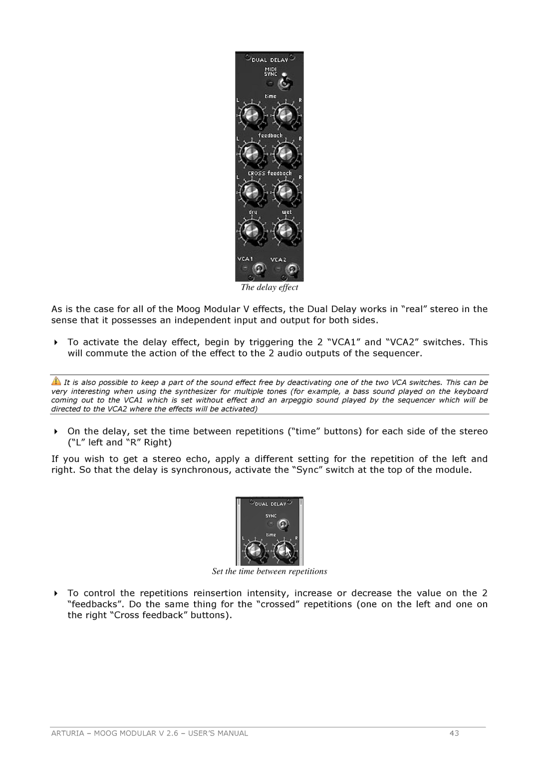 Arturia 2.6 manual Delay effect 