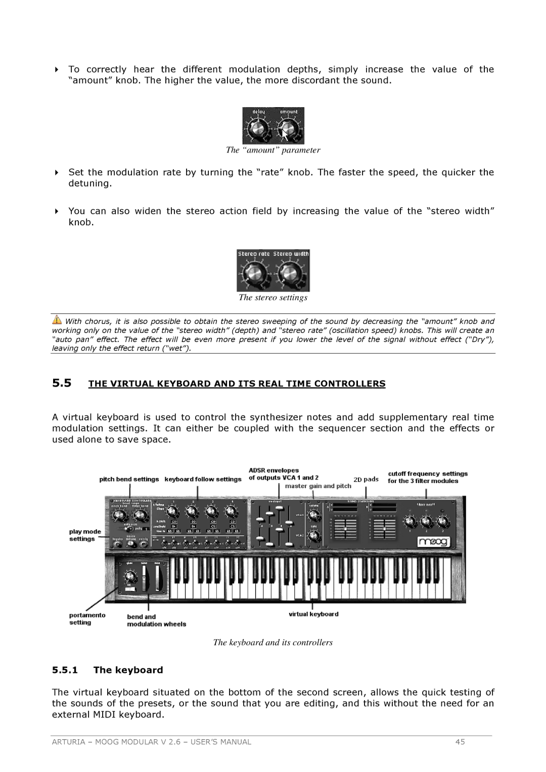 Arturia 2.6 manual Virtual Keyboard and ITS Real Time Controllers 