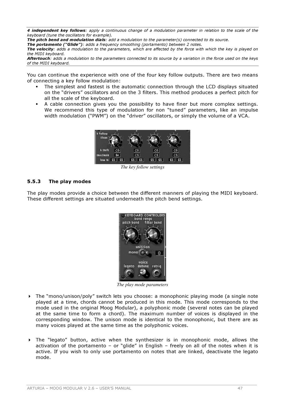 Arturia 2.6 manual Play modes 