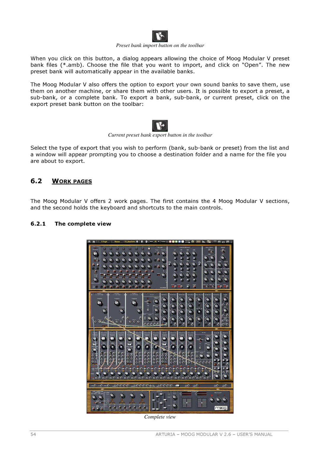 Arturia 2.6 manual Work Pages, Complete view 