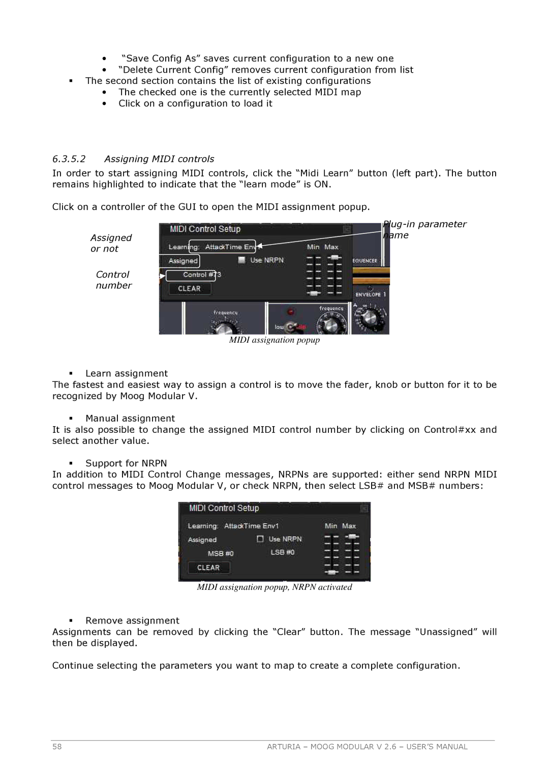 Arturia 2.6 manual Assigning Midi controls, Plug-in parameter Assignedname or not Control number 