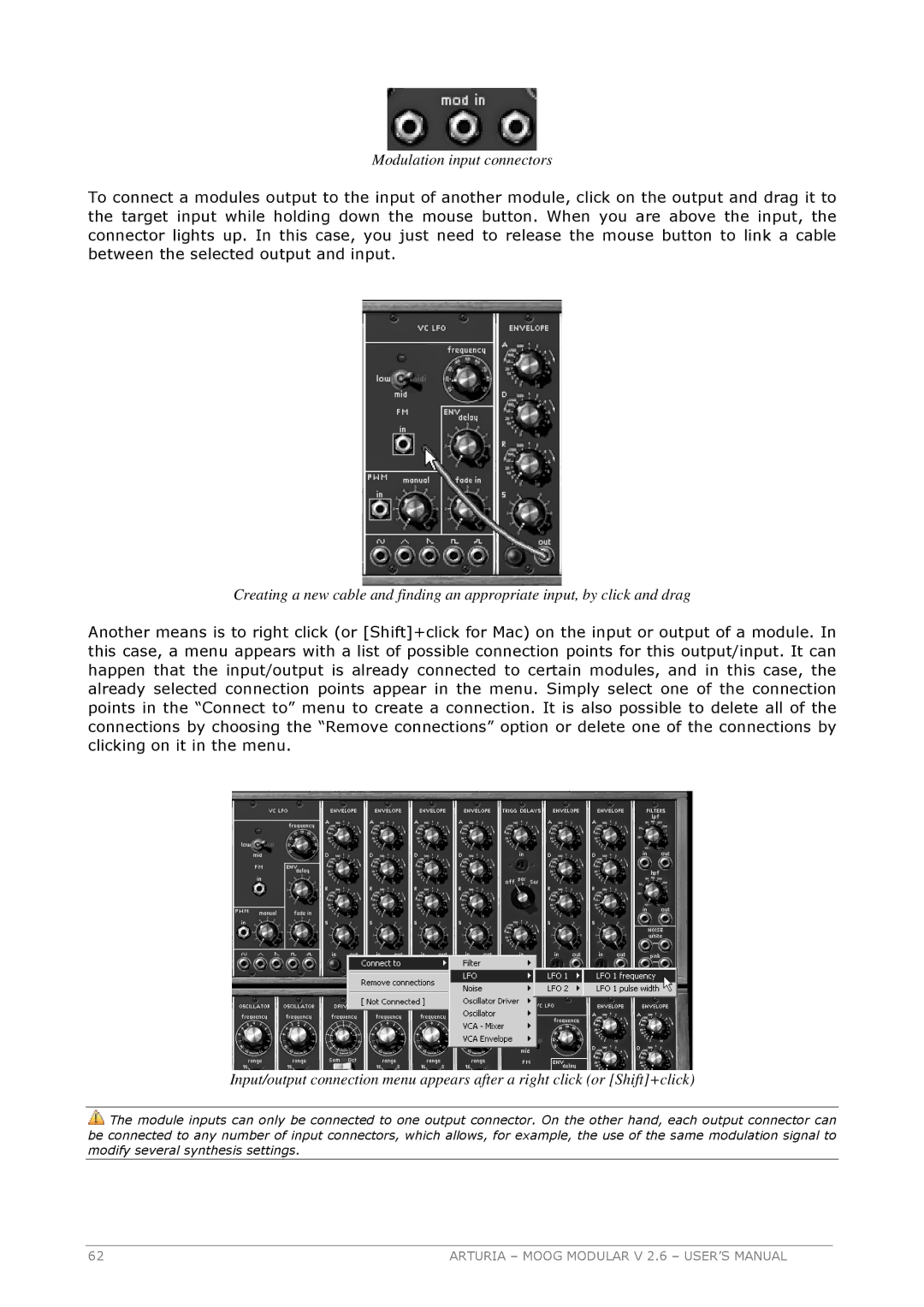 Arturia 2.6 manual Modulation input connectors 