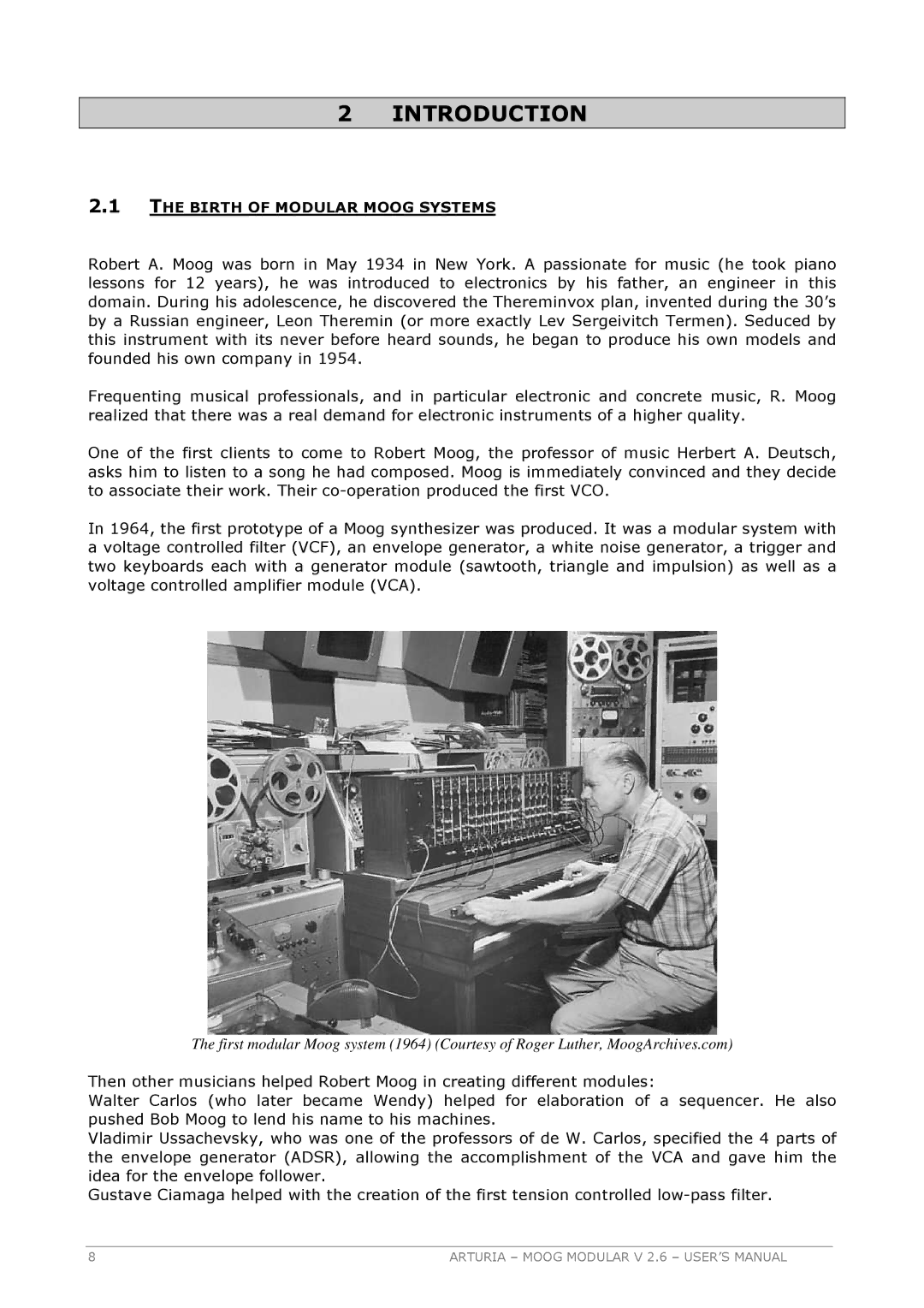 Arturia 2.6 manual Introduction, Birth of Modular Moog Systems 