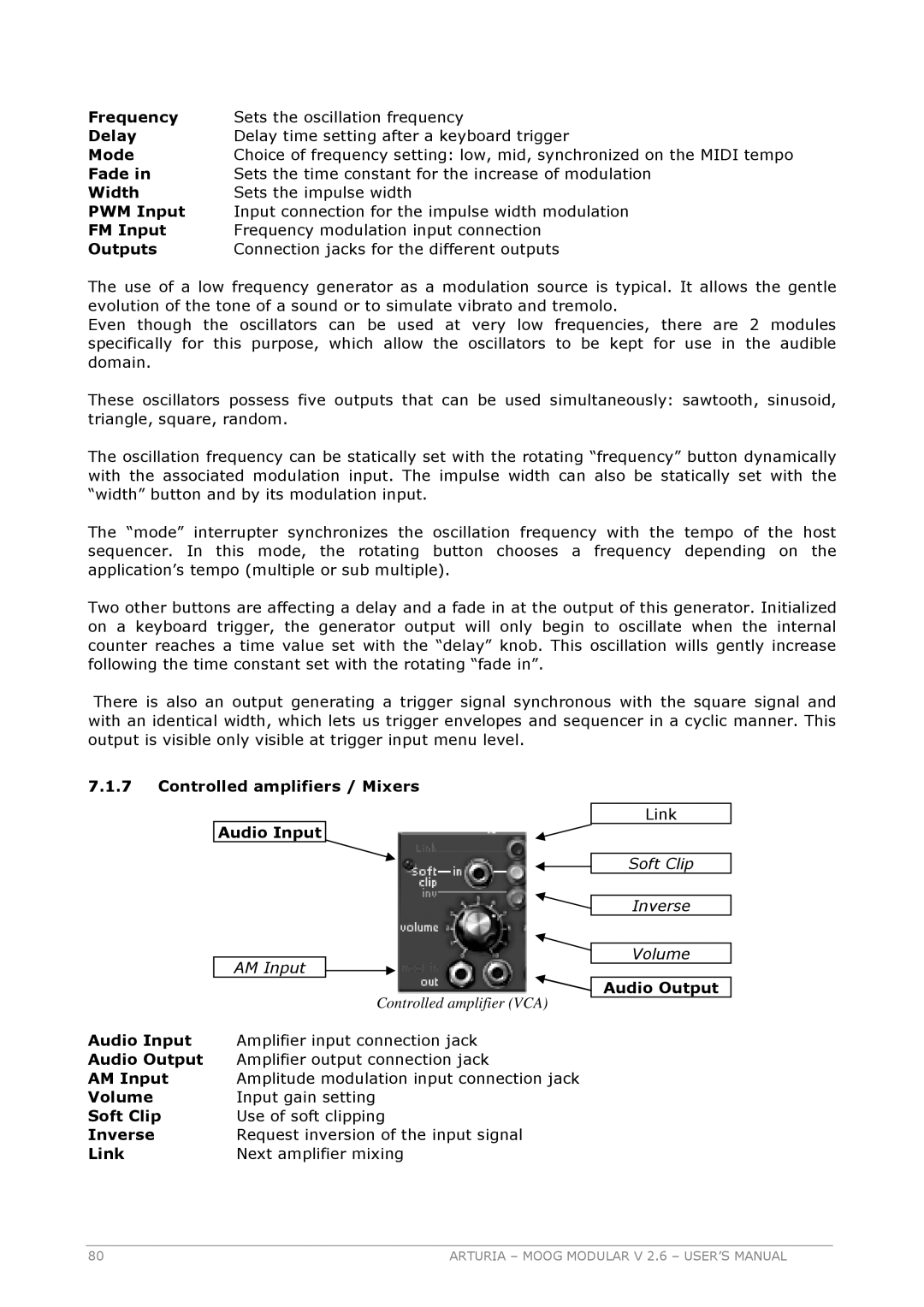 Arturia 2.6 manual Controlled amplifiers / Mixers Audio Input 