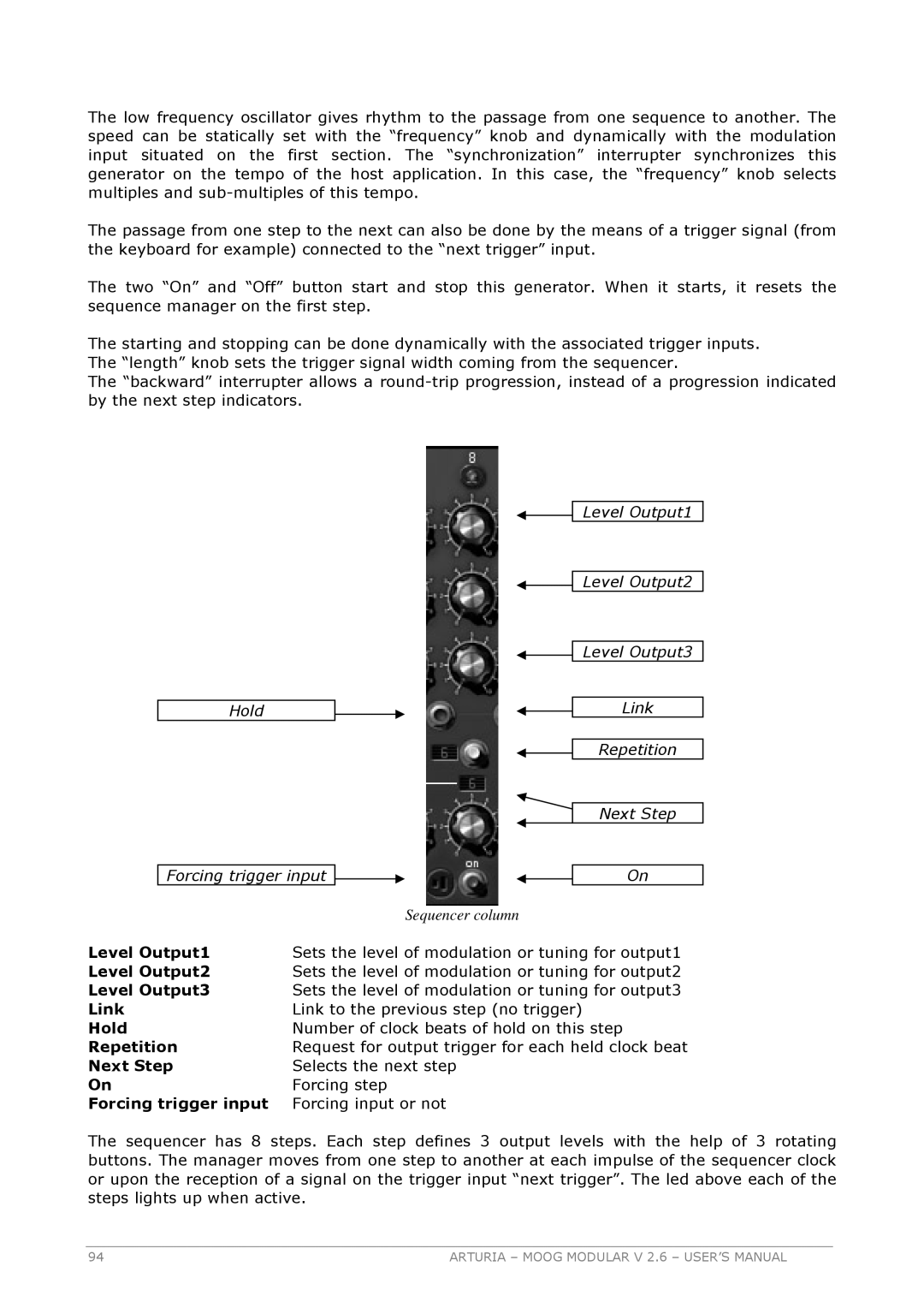 Arturia 2.6 manual Sequencer column 