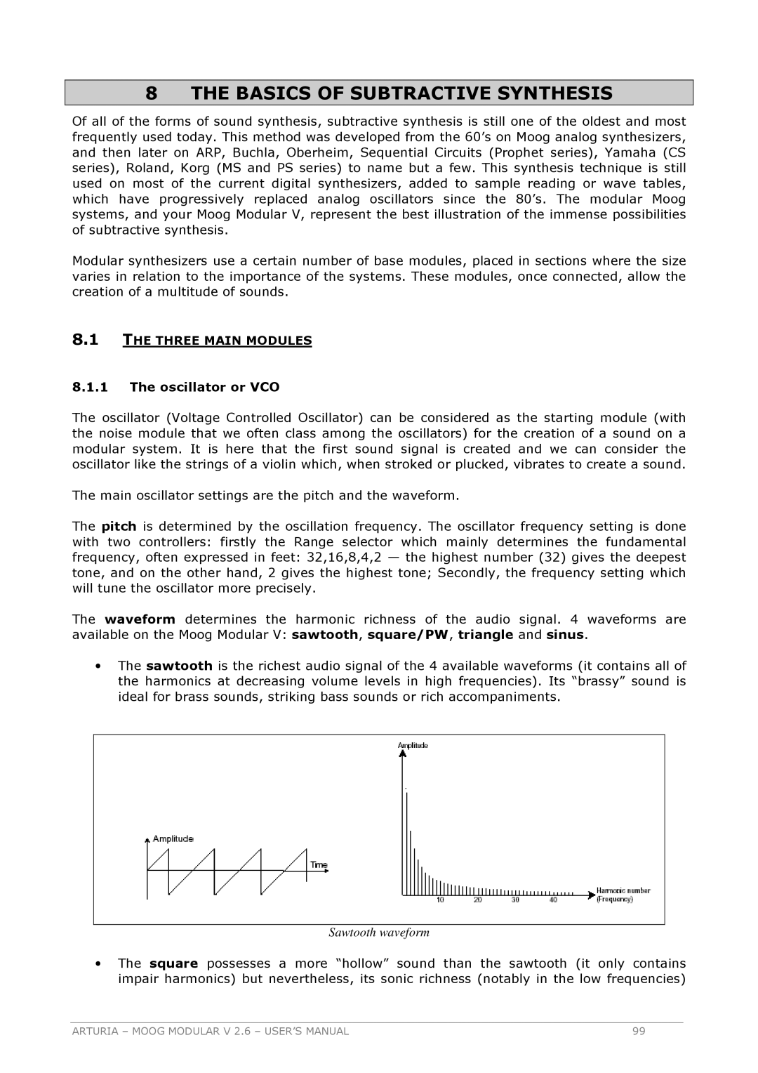 Arturia 2.6 manual Three Main Modules, Oscillator or VCO 