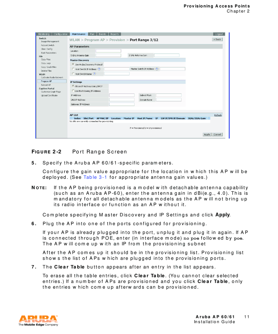 Aruba Networks Aruba AP 60/61 manual 2Port Range Screen 