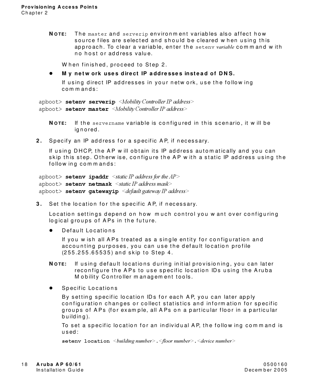 Aruba Networks Aruba AP 60/61 manual My network uses direct IP addresses instead of DNS 