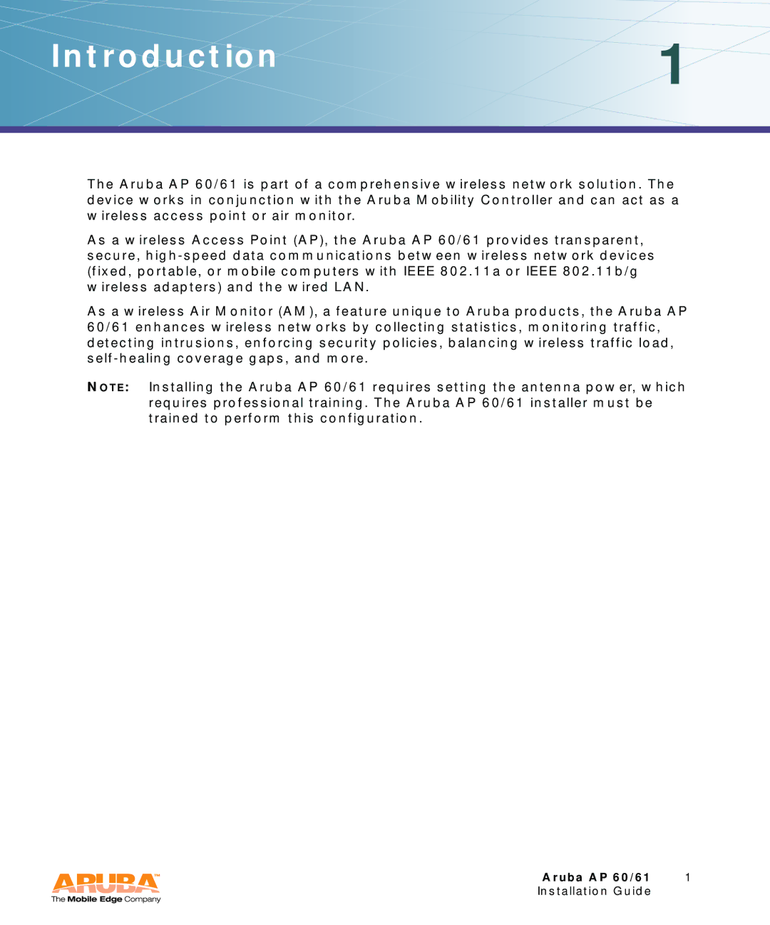 Aruba Networks Aruba AP 60/61 manual Introduction1 