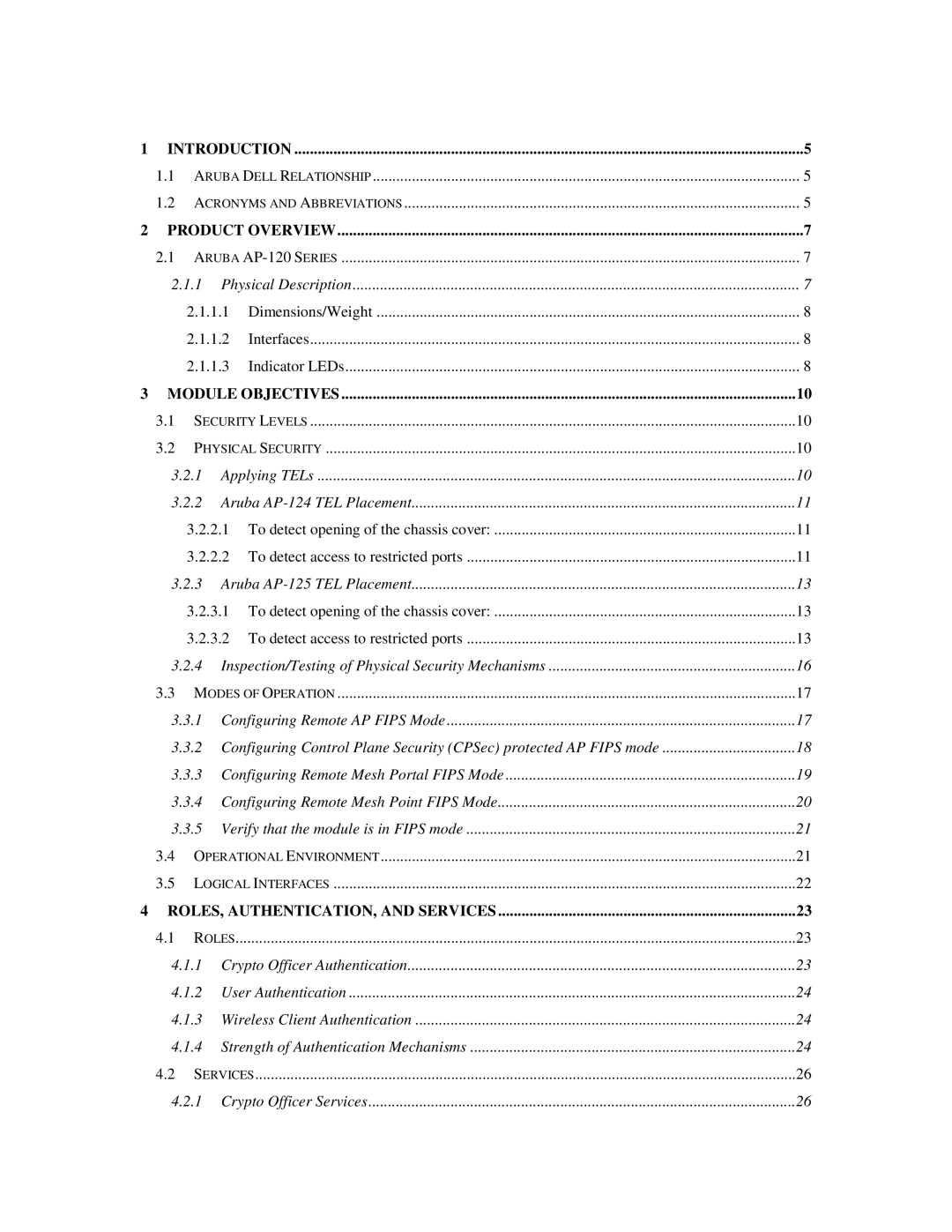 Aruba Networks FIPS 140-2 Aruba Dell Relationship Acronyms and Abbreviations, Aruba AP-120 Series, Modes of Operation 