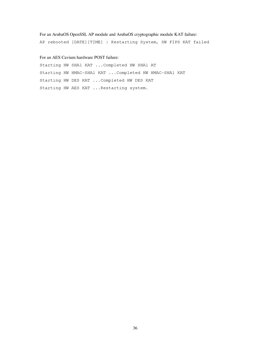 Aruba Networks FIPS 140-2 manual For an AES Cavium hardware Post failure 