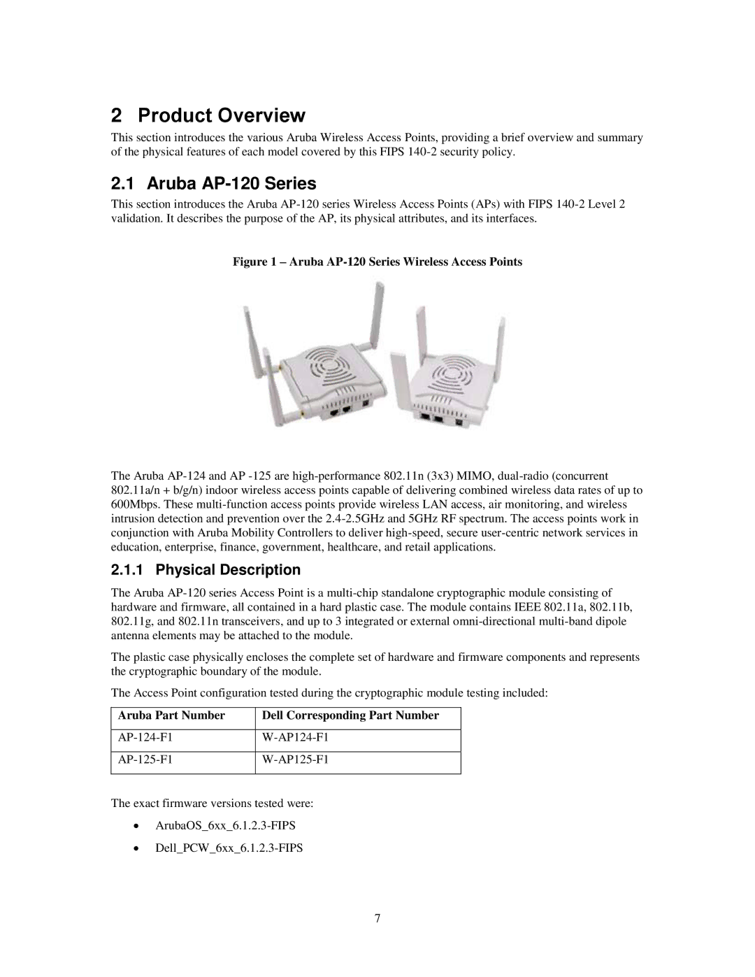 Aruba Networks FIPS 140-2 manual Product Overview, Aruba AP-120 Series, Physical Description 