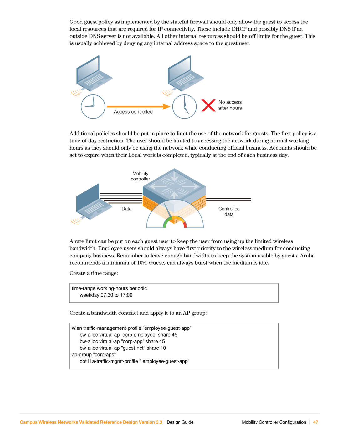 Aruba Networks Version 3.3 manual Create a bandwidth contract and apply it to an AP group 