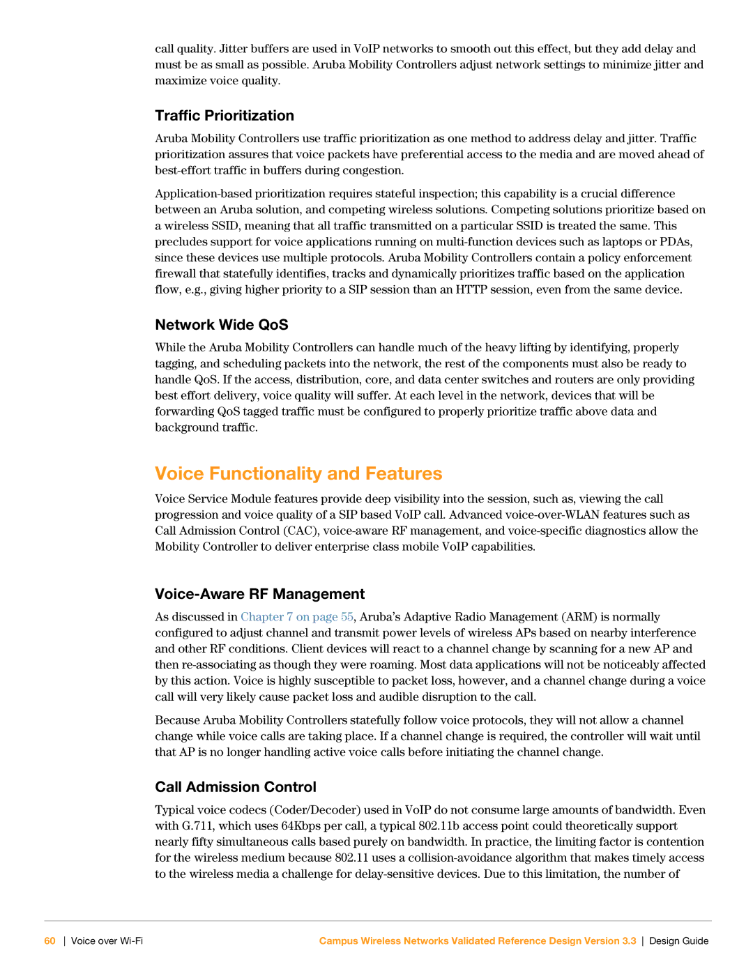 Aruba Networks Version 3.3 manual Voice Functionality and Features, Traffic Prioritization, Network Wide QoS 